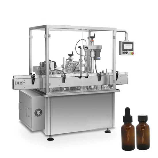 Automatische rotierende 10-ml-60-ml-Eliquid-Augentropfen-Füllungs-Produktionslinie, Flaschenfüllmaschine für ätherische Öle, Reagenzglasfläschchen-Flaschenfüllmaschine, Verschließ- und Etikettiermaschine